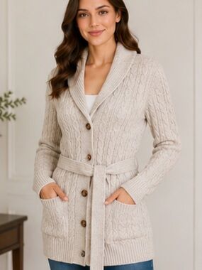 Michael Michael Kors Cable Knit Belted Cardigan Sweater XS